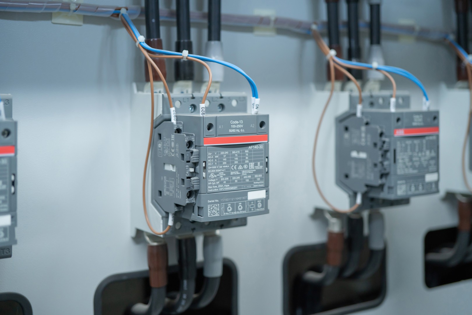 Close up of Industrial electric switch panel power plant in industry factory. Switchgear operation control station monitor manufacturing factory system. generator